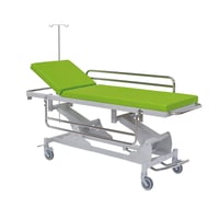 Barella con carrello d'emergenza: regolazione idraulica in altezza, acciaio verniciato, corrimano abbattibili e supporto asta portaflebo (colori disponibili)